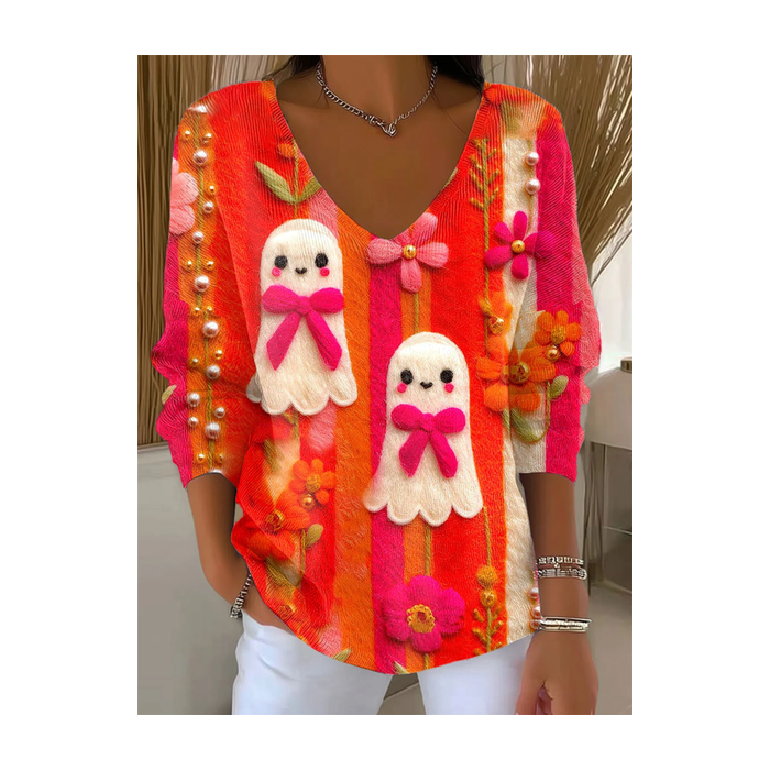 Women Floral Long Sleeve Tee T-shirt V Neck Printing Casual Spring/Fall Top