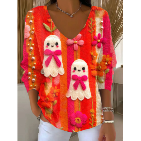 Women Floral Long Sleeve Tee T-shirt V Neck Printing Casual Spring/Fall Top