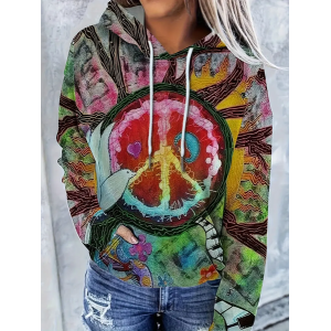 Women Abstract Spring/Fall Printing Long Sleeve Casual Daily Hoodie