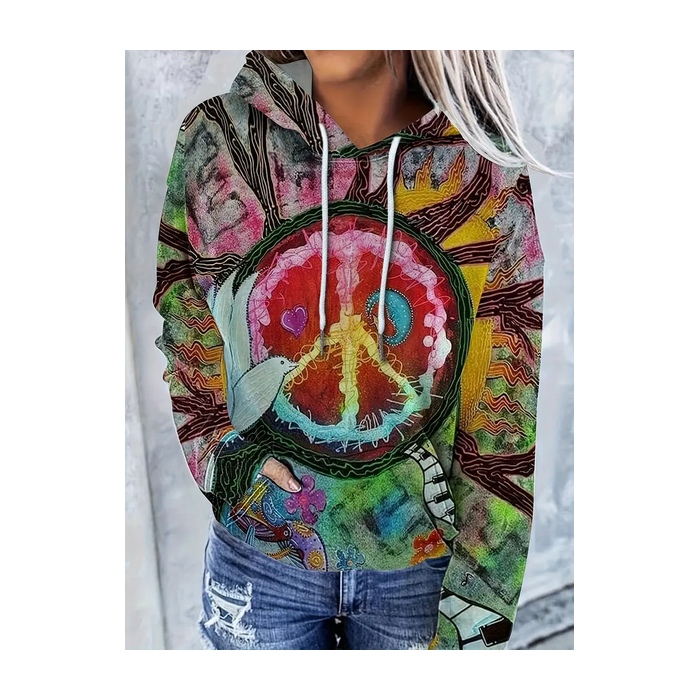 Women Abstract Spring/Fall Printing Long Sleeve Casual Daily Hoodie