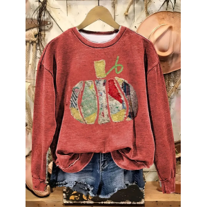 Women Halloween (pumpkin) Crew Neck Printing Casual Spring/Fall Long Sleeve Sweatshirt
