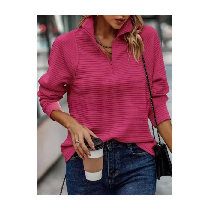 Women Plain Mock Neck Split Joint Vintage Spring/Fall Long Sleeve Sweatshirt