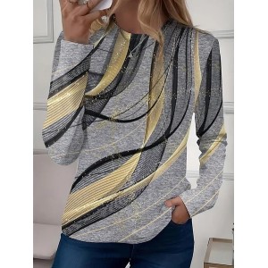 Women Color Block Long Sleeve Tee T-shirt Crew Neck Casual Spring/Fall Top