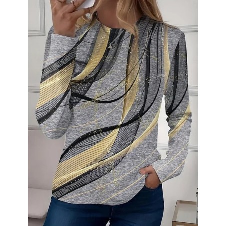 Women Color Block Long Sleeve Tee T-shirt Crew Neck Casual Spring/Fall Top