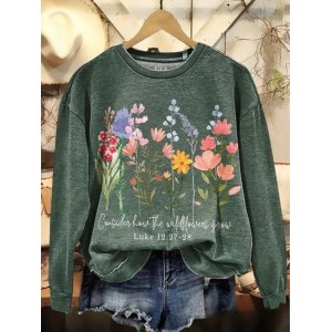 Women Floral Crew Neck Vintage Spring/Fall Long Sleeve Sweatshirt