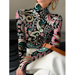 Women Floral Long Sleeve Blouse Spring/Fall Printing Daily Casual Top