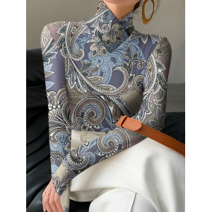 Women Paisley Long Sleeve Blouse Spring/Fall Printing Daily Casual Top