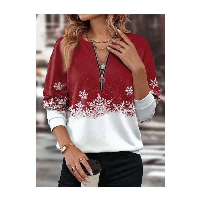 Women's Crew Neck Christmas Casual Spring/Fall Long Sleeve Sweatshirt