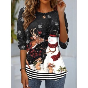 Women's Long Sleeve Tee T-shirt Spring/Fall Christmas Jersey Crew Neck Daily Going Out Casual Top