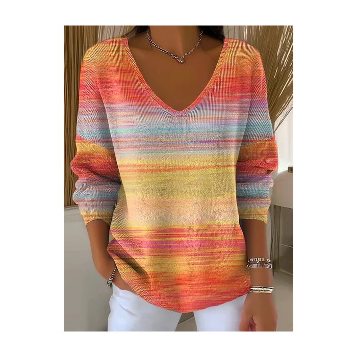 Women Floral Spring/Fall Casual Long Sleeve V Neck Cotton Sweater