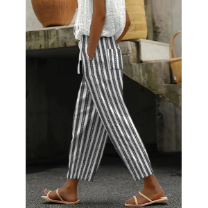 Women Striped Long Pants Casual Spring/Fall Trousers