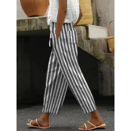 Women Striped Long Pants Casual Spring/Fall Trousers