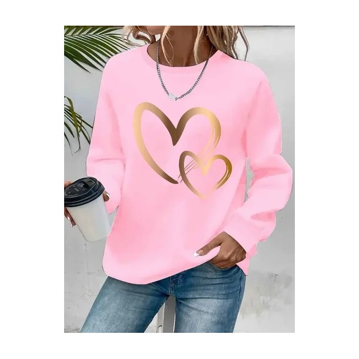 Women Heart/Cordate Crew Neck Printing Casual Spring/Fall Long Sleeve Sweatshirt