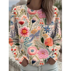 Women Floral Crew Neck Printing Casual Spring/Fall Long Sleeve Sweatshirt