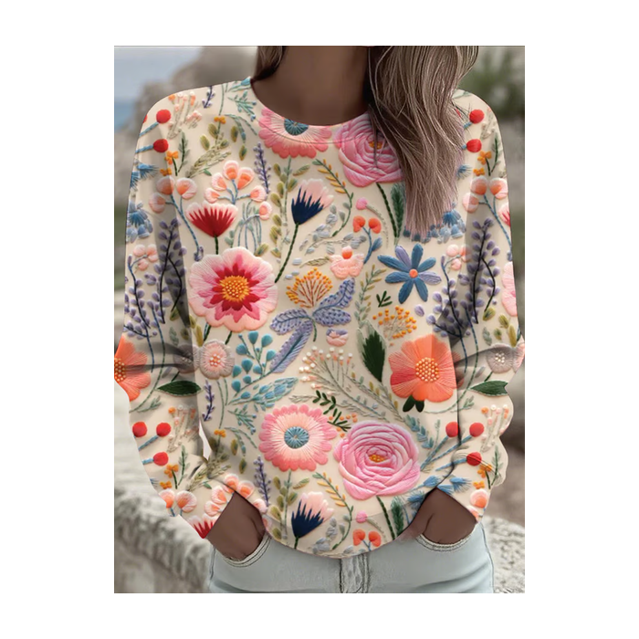 Women Floral Crew Neck Printing Casual Spring/Fall Long Sleeve Sweatshirt
