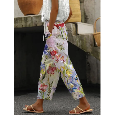 Women Floral Long Pants Casual Spring/Fall Trousers