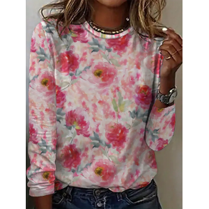 Women Floral Long Sleeve Tee T-shirt Crew Neck Printing Casual Spring/Fall Graphic Tee Top