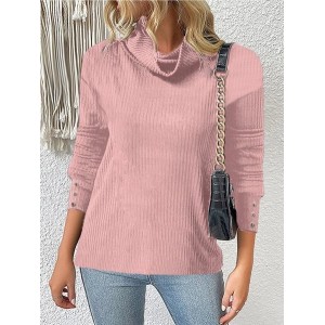 Women Plain Split Joint Winter Street Long Sleeve Turtleneck Sweater