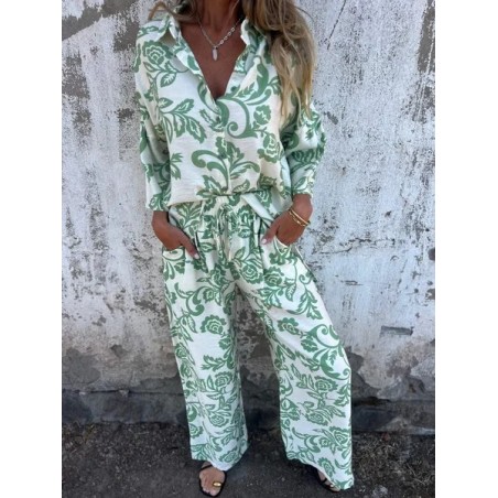 Women Floral Printing Two-Piece Set Daily Three Quarter Sleeve Casual Spring/Fall Top With Pants Matching Set