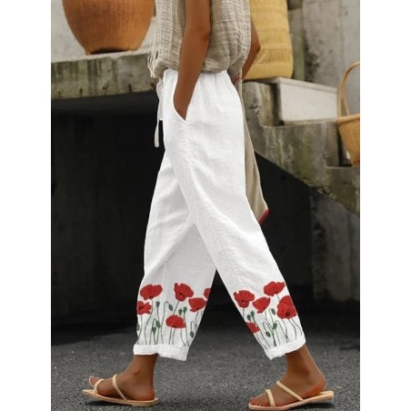 Women Floral Long Pants Casual Spring/Fall Trousers
