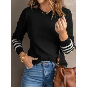 Women Striped Printing Spring/Fall Casual Long Sleeve Crew Neck Sweater