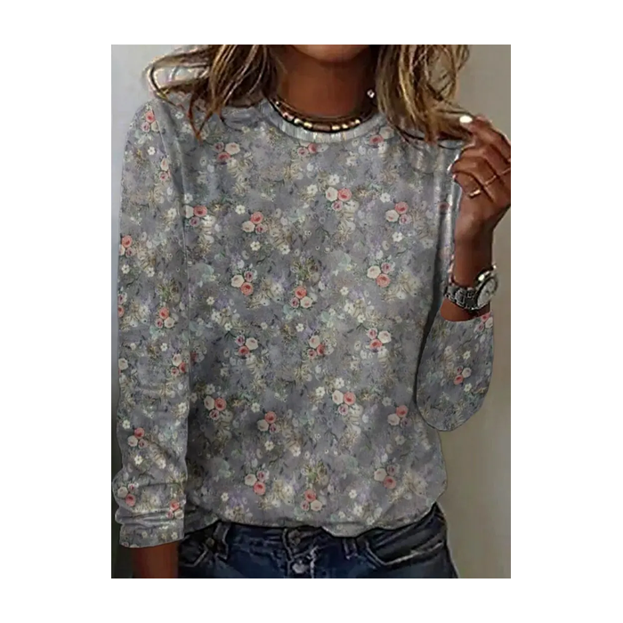 Women Floral Long Sleeve Tee T-shirt Crew Neck Printing Casual Spring/Fall Graphic Tee Top