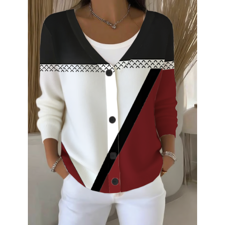 Women Abstract Long Sleeve V Neck Casual Spring/Fall Cardigan Outerwear