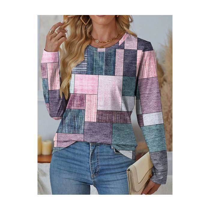 Women Abstract Long Sleeve Tee T-shirt Crew Neck Printing Casual Spring/Fall Graphic Tee Top