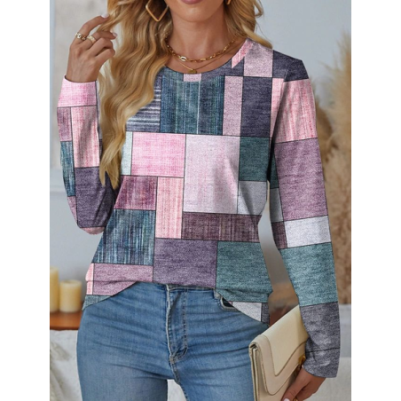 Women Abstract Long Sleeve Tee T-shirt Crew Neck Printing Casual Spring/Fall Graphic Tee Top
