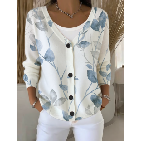 Women Floral Long Sleeve V Neck Casual Spring/Fall Cardigan Outerwear