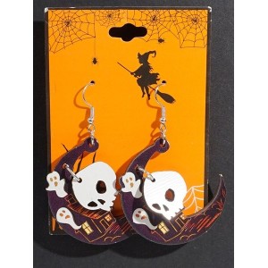 Halloween Themed Wooden Earrings Funny Cartoon Ghost Pumpkin Skull Kitten Long Pendant Party Decoration Earrings