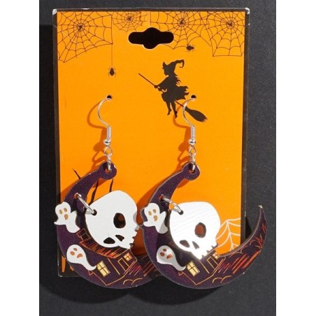Halloween Themed Wooden Earrings Funny Cartoon Ghost Pumpkin Skull Kitten Long Pendant Party Decoration Earrings