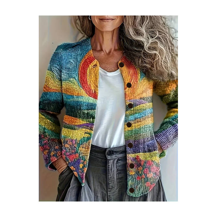 Women Abstract Vintage Spring/Fall Printing Cardigan