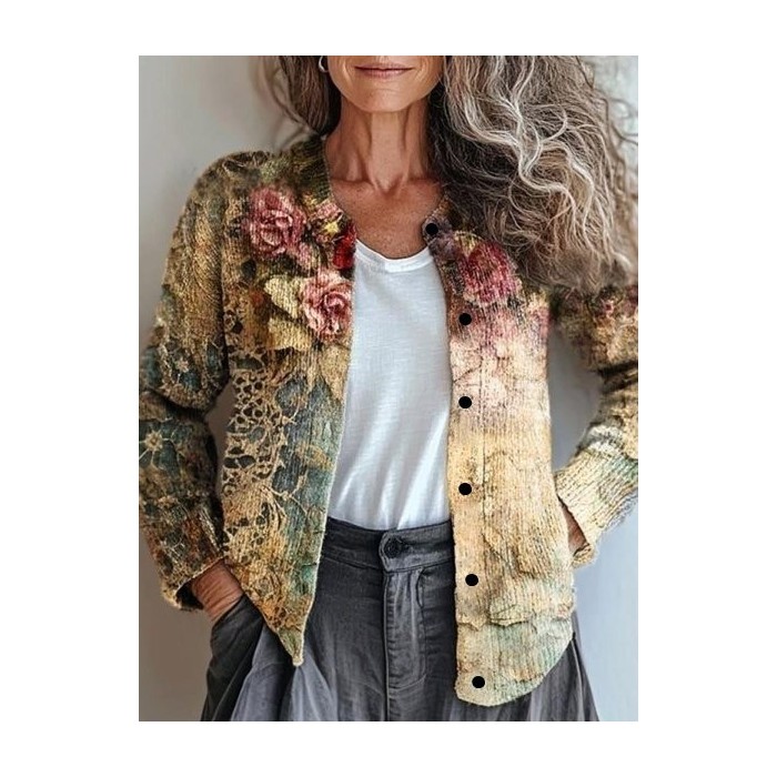 Women's Vintage Spring/Fall Gradient Pattern Knitted Cardigan