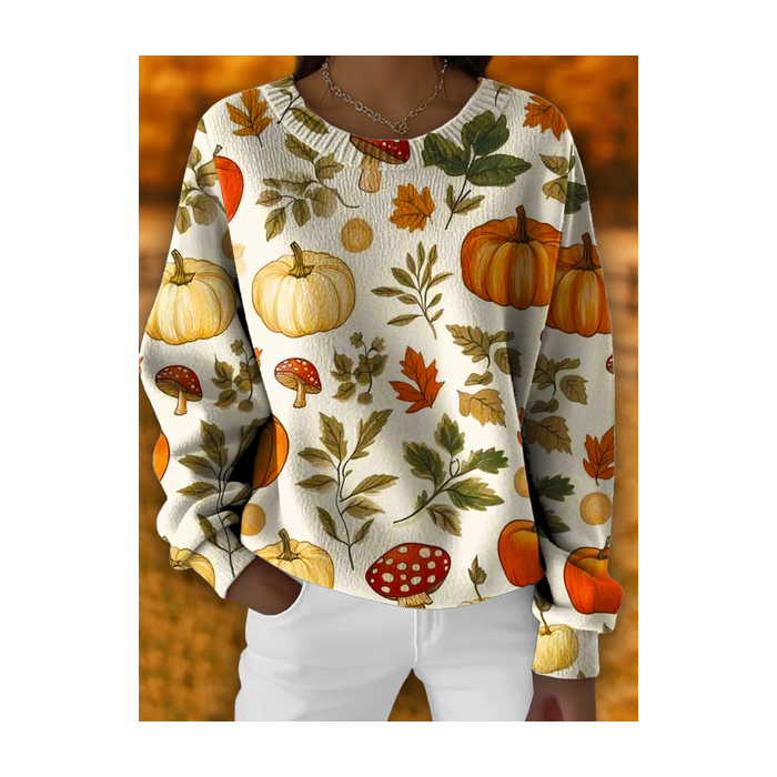 Women Floral Printing Spring/Fall Casual Long Sleeve Crew Neck Knitted Sweater