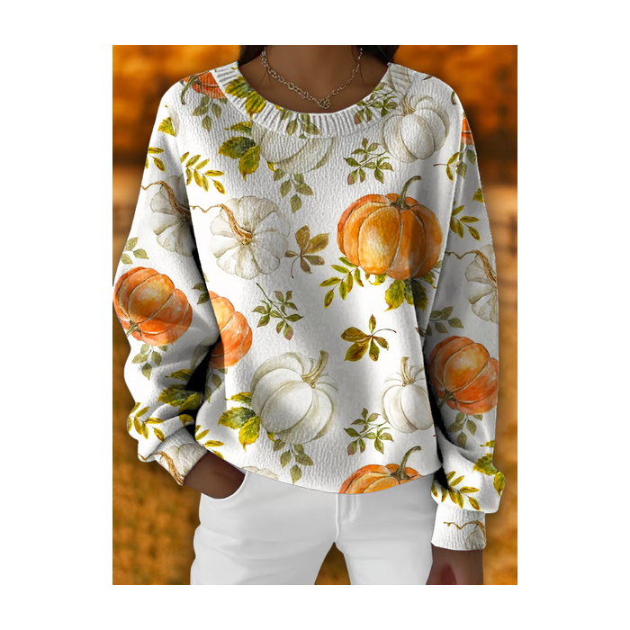 Women Floral Printing Spring/Fall Casual Long Sleeve Crew Neck Knitted Sweater