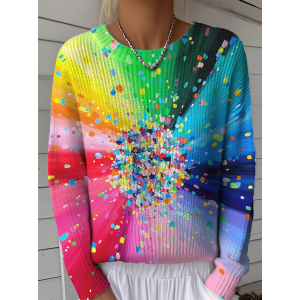 Women Striped Winter Vintage Long Sleeve Crew Neck Sweater