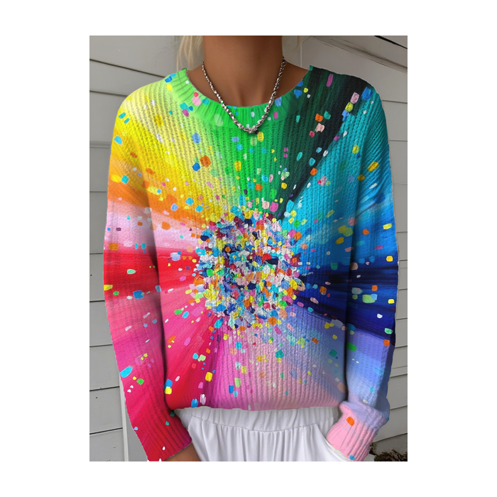 Women Striped Winter Vintage Long Sleeve Crew Neck Sweater