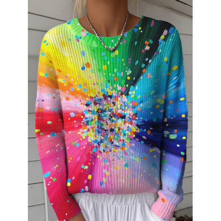 Women Striped Winter Vintage Long Sleeve Crew Neck Sweater