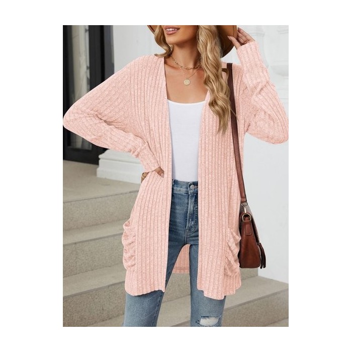 Women Plain Spring/Fall Cover-up Vintage Gathered Lightweight Cardigan