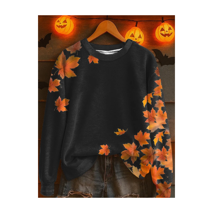 Women Maple Leaf Crew Neck Printing Casual Spring/Fall Long Sleeve Sweatshirt
