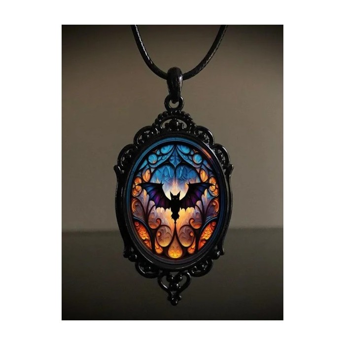 Vintage Gothic Halloween Bat Witch Pendant Necklace