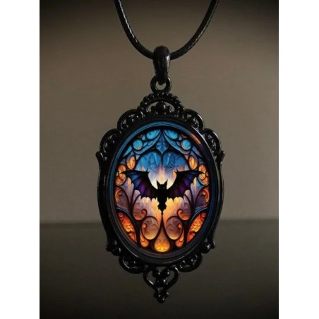 Vintage Gothic Halloween Bat Witch Pendant Necklace