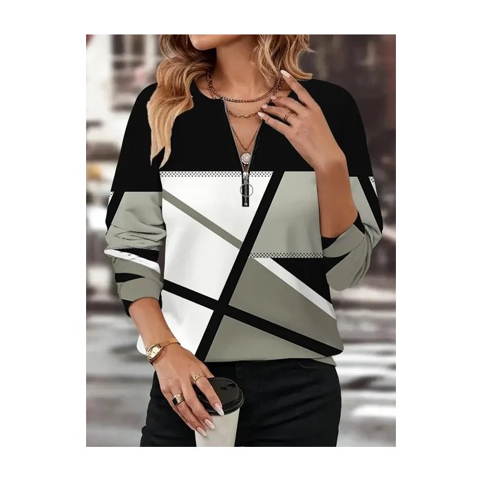 Women Abstract Crew Neck Printing Casual Spring/Fall Long Sleeve Sweatshirt