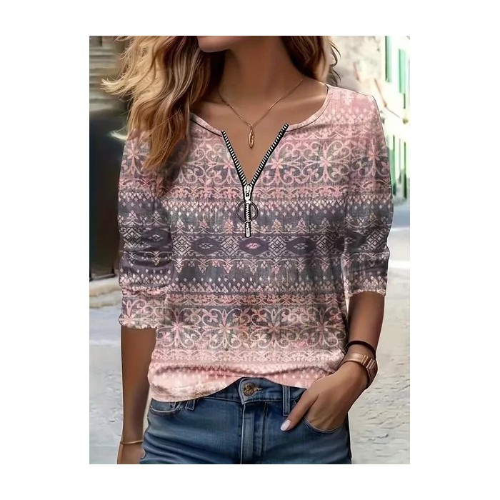 Women Ethnic Crew Neck Printing Casual Spring/Fall Long Sleeve Sweatshirt