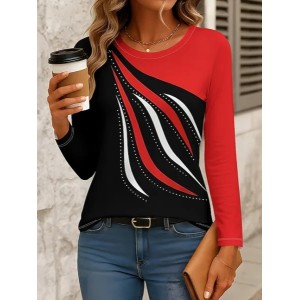 Women Abstract Long Sleeve Tee T-shirt Crew Neck Printing Casual Spring/Fall Graphic Tee Top