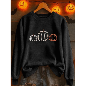 Women Halloween (pumpkin) Crew Neck Printing Casual Spring/Fall Long Sleeve Sweatshirt