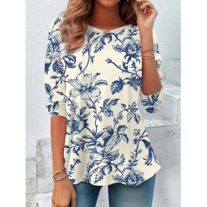 Women's Long Sleeve Tee T-shirt Spring/Fall Floral Jersey Crew Neck Daily Going Out Casual Top
