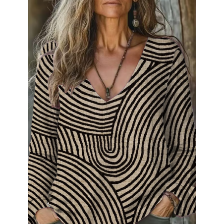 Women's Long Sleeve Tee T-shirt Spring/Fall Striped Printing V Neck Casual Graphic Tee Top