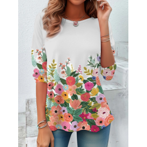 Women Floral Long Sleeve Tee T-shirt Crew Neck Printing Casual Spring/Fall Graphic Tee Top